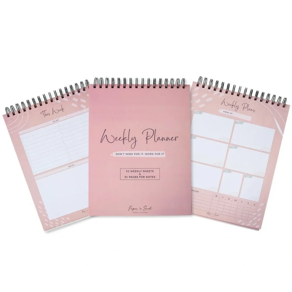 Weekly to do planner undated calendar notepad pink spiral to do list 52 weeks